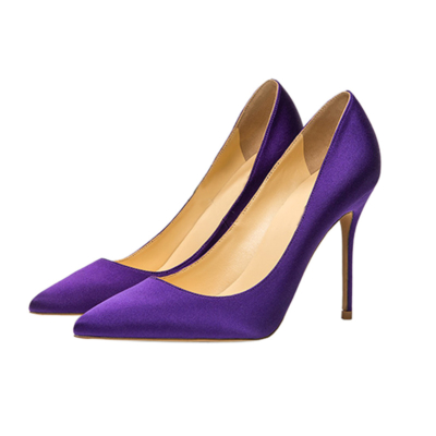 Purple Bridal Satin Court Shoes 4 inches Stilettos Slip-On High Heel Pumps