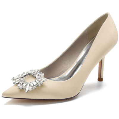 Champagne Satin Wedding Shoes Pointed Toe Stiletto Heel Pumps