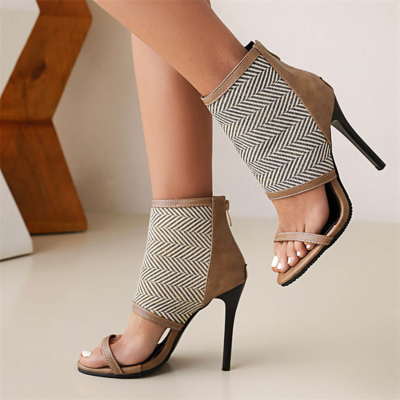 Stripped Hollow Out Stiletto Sandals Back Zipper Pattern Shoes For Women