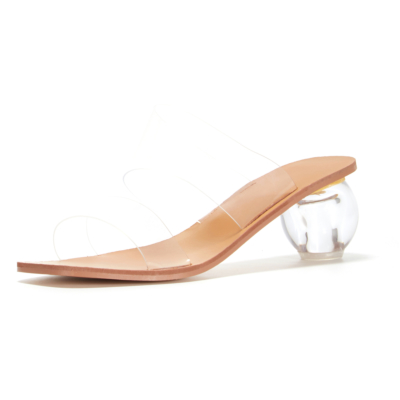 Clear Round Low Heel Mules PVC Transparent Slip On Heeled Sandals