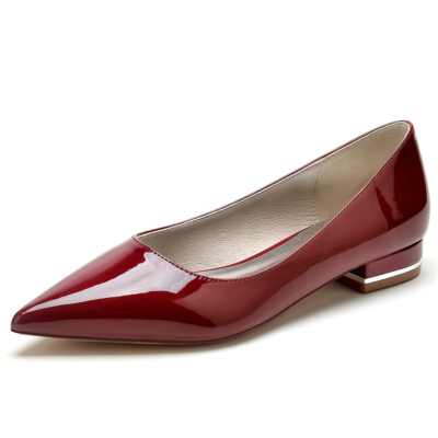 Burgundy Comfy Pointed Toe Flats Pumps Solid Office Flat Shoes for Work
