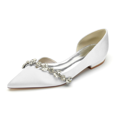 Comfy Satin Flats Cut Out D'orsay Flat Shoes with Rhinestones