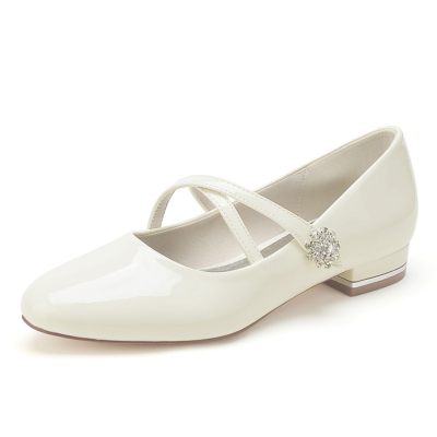 Cross Strap Mary Jane Ballet Flats with Jeweled Flower Buckle