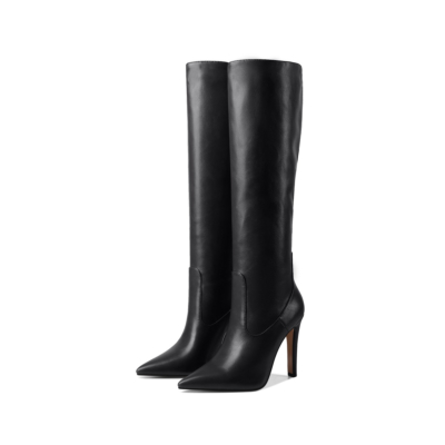Black Dance Boots Pointy Toe Stiletto Knee High Boots