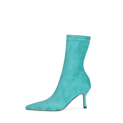 Mint Fashion Suede Elastic Sock Stiletto Ankle Boots Pointed Toe Heels