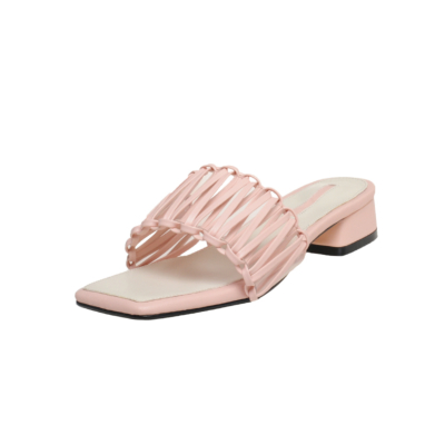 Pink Woven Slipper Shoes Hollow Out Slide Sandals