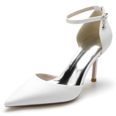 White Glitter D'orsay Heels Sequin Ankle Strap Stiletto Heel Pumps
