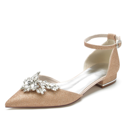 Orange Glitter Jeweled D'orsay Flats Ankle Strap Rhinestone Wedding Shoes