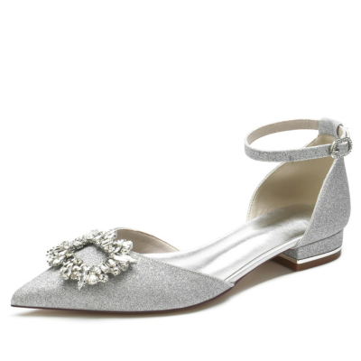Glitter Rhinestones Buckle Ankle Strap D'orsay Flats Comfy Flat Shoes