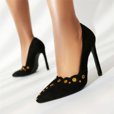 Black Hollow Out Pointed Toe Women's Pumps Stiletto Heel Dresses Shoes
