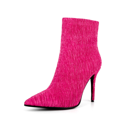 Hot Pink Fabric Pointed Toe Stiletto Ankle Boots