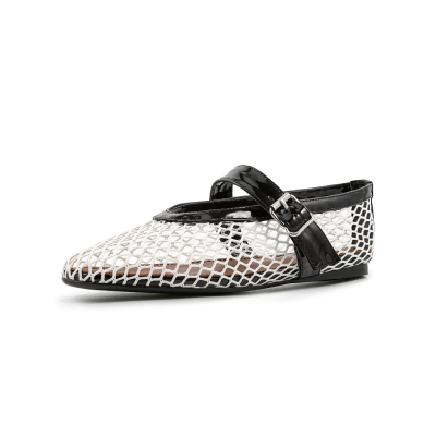 Mesh Mary Janes Flat Shoes