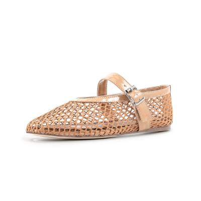 Nude Mesh Mary Janes Flat Shoes