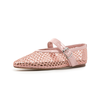 Pink Mesh Mary Janes Flat Shoes