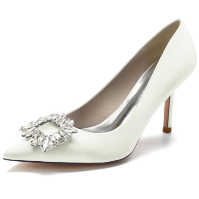 Ivory Satin Wedding Shoes Pointed Toe Stiletto Heel Pumps