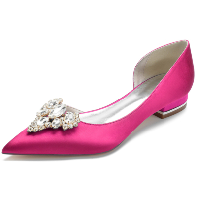 Magenta Jeweled Satin Bridal Flats Wedding Slip On Dresses D'orsay Flat Shoes