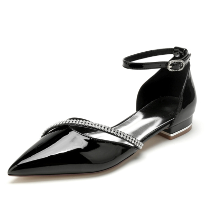 Black Jeweled Strap Ankle strap D'orsay Flats Dresses Shoes Pumps