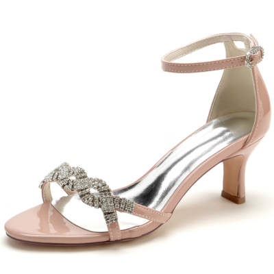 Pink Jeweled Twist Strap Sandals Party Shoes with Block Low Heels