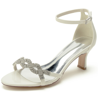 Beige eJeweled Twist Strap Sandals Party Shoes with Block Low Heels