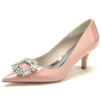 Pink Jewelled Buckle Kitten Heels Pumps Comfy Work Dresses Shoes