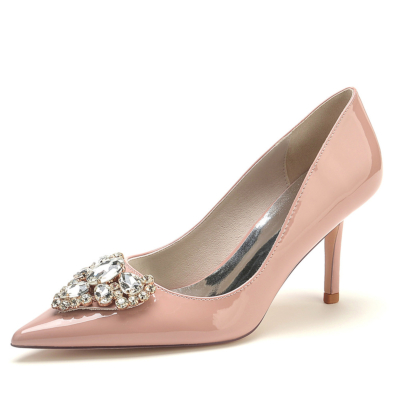 Pink Jewelled Buckle Stiletto Heel Pointed Toe Pumps Shoes for Dress