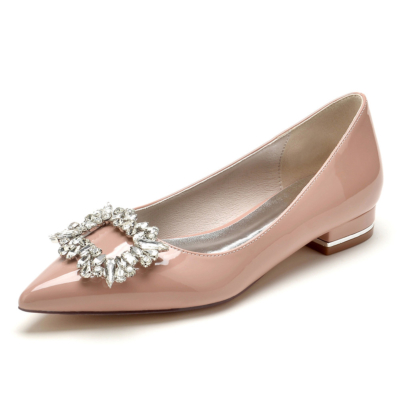 Pink Jewelled Buckle Work Pumps Shoes Flats with Pointy Toe
