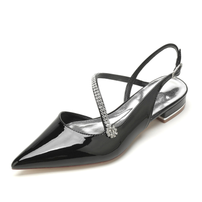 Black Jewelled Cross Strap Pointed Toe Backless Comfy Flats Shoes for Work