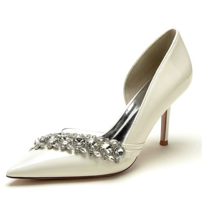 Beige Jewelled Embellishment D'orsay Shoes Pointed Toe Dance Heels for Dress