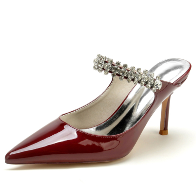 Burgundy Jewelled Mulled Pointed Toe Stiletto Heel Bridal Slingback Shoes