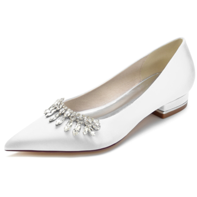 Jewelled Satin Flats Pointed Toe Bridal Pumps Shoes