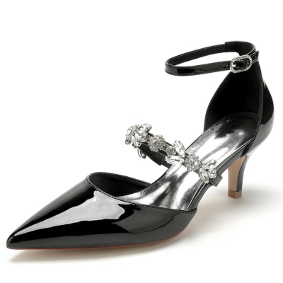 Jewelled Strap Ankle Strap D'orsay Shoes Kitten Heels with Closed Toe