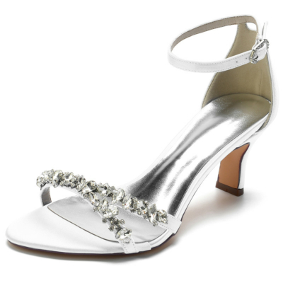 Jewelled Strap Ankle Strap Sandals Middle Heels Satin Wedding Shoes