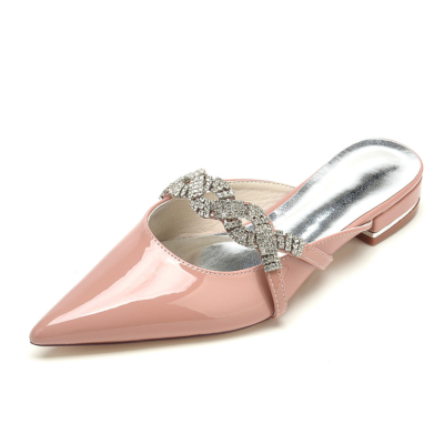 Pink Jewelled Twist Strap Mules Flats Slip On Dresses Shoes with Closed Toe