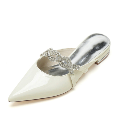 Beige Jewelled Twist Strap Mules Flats Slip On Dresses Shoes with Closed Toe