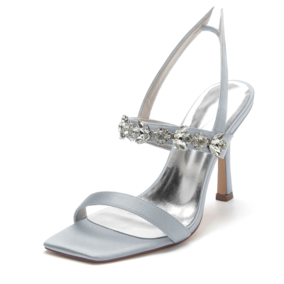 Silver Jewelry Satin Open Toe Slingback Heel Sandals