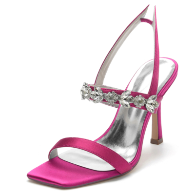 Magenta Jewelry Satin Open Toe Slingback Heel Sandals