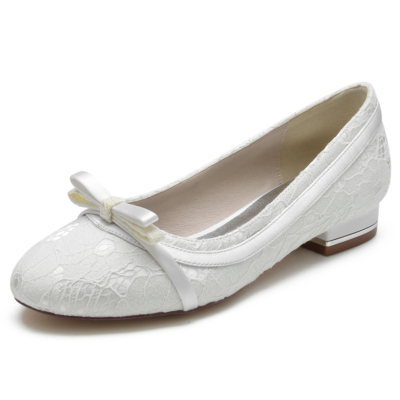 Lace Bow Round Toe Ballet Shoes Wedding Shoes
