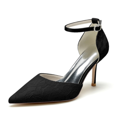 Black Lace Floral D'orsay Pumps Shoes Pointed Toe Stiletto Dress Heels