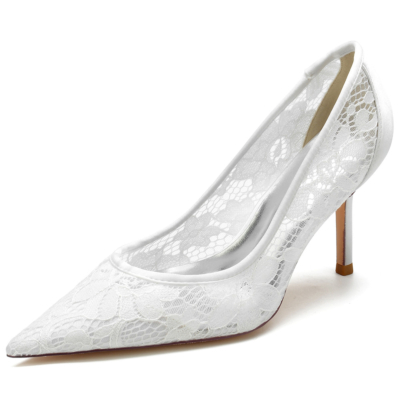 Lace Hollow Out Bridal Heels Pointed Toe Heeled Shoes