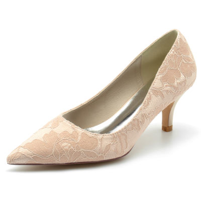 Champagne Lace Pumps Closed Toe Shoes Kitten Heels For Work
