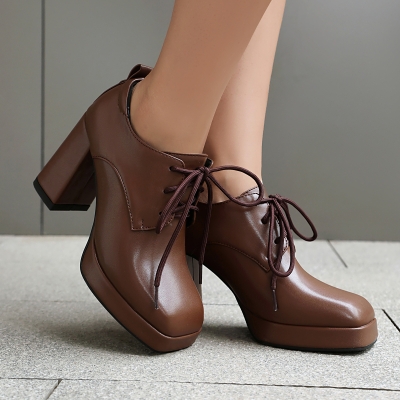 brown platform dress shoes Brown Leather 4” Platform Shoes Size 11.5 – Divine Finds® main image 1