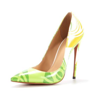 Green Ladies Scrawl Pumps Stilettos Pointed Toe Party Shoes Heels 5 inch
