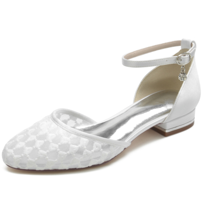 Silver Mesh D'orsay Flats Round Toe Comfy Ankle Strap Flat Shoes
