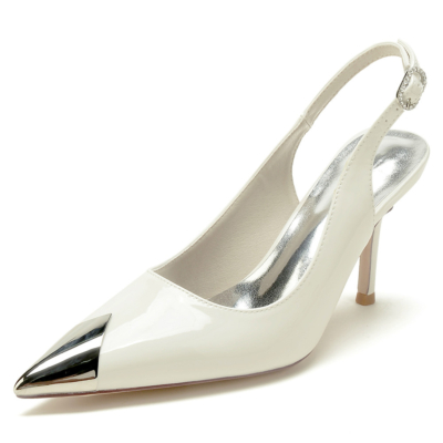 Metal Pointed Toe Slingbacks Shoes Dress Pumps Stiletto Heels for Work