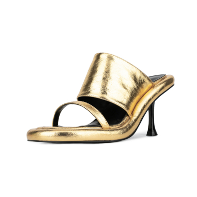 Golden Metallic Mules Sandals Heels Spool Heels Slide Sandals For Party