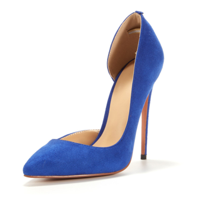 Royal Blue Suede Party Pumps Pointed Toe Stiletto High Heels D'orsay