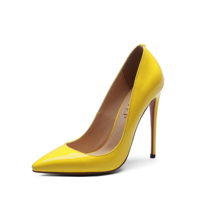Neon Yellow Court Pumps Pointed Toe Stilettos for Office Ladies With 4