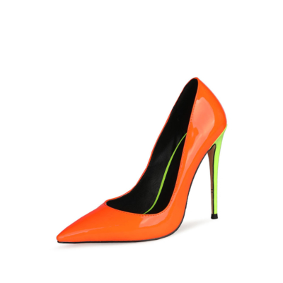 Neon Orange&Yellow Heeled Pumps Pointed Toe Stiletto Heels Shoes for Women