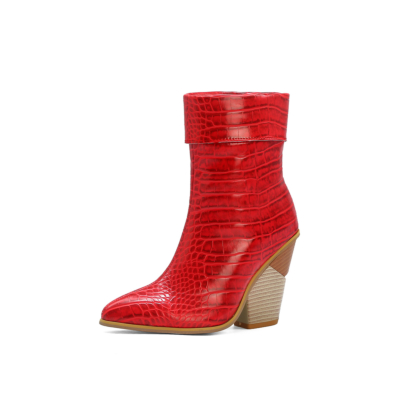 Red Non Slip Python Print Chuny Heel Short Ankle Boots
