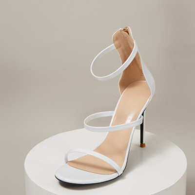 Up2step White Patent Leather Triple Strap Open Toe Dancing Heeled Sandals